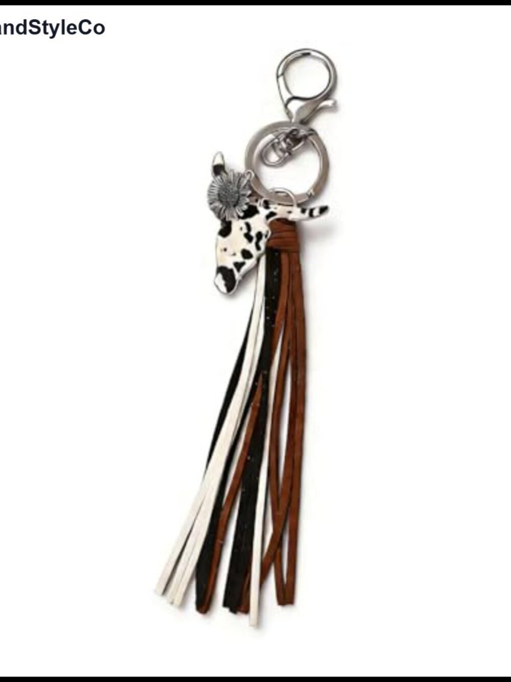 Silver Cross Turquoise Leather Tassel Keychain Bag Charm Western Purse